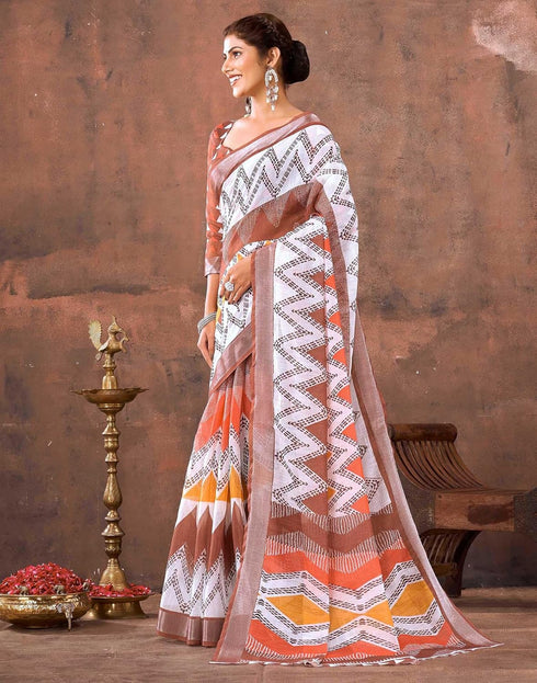 Vasthrlay Special Printed Unstitched Beige Saree
