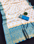 Vasthrlay Womens Weaving Off White And Turquoise Saree With Unstitched Blouse Piece