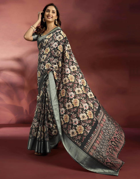 Vasthrlay Banglori Printed Unstitched Peach Saree