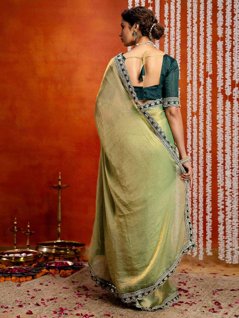 Vasthrlay Shimmer Embroidery Yellow Saree