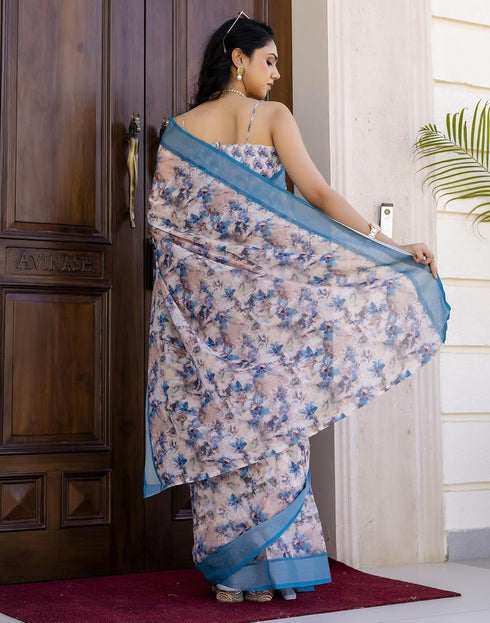 Vasthrlay Womens Cotton Unstitched Teal Saree