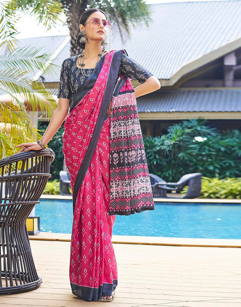 Vasthrlay Chanderi Bandhani Unstitched White Saree