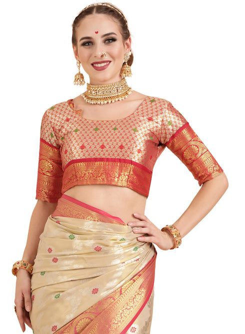 Vasthrlay Orange Banarasi Unstitched Saree