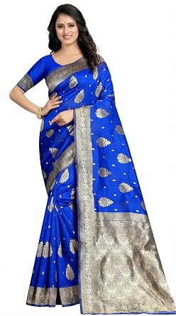 Vasthrlay Pure Kanjivaram Soft Silk Blue Saree Banarasi Style With Blouse