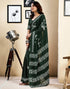 Vasthrlay Womens Printed Unstitched Dark Green Saree