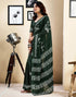 Vasthrlay Womens Printed Dark Green Saree With Unstitched Blouse Piece
