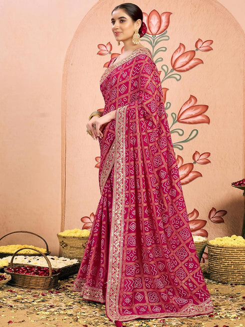 Vasthrlay Georgette Embroidery Unstitched Dark Green Saree