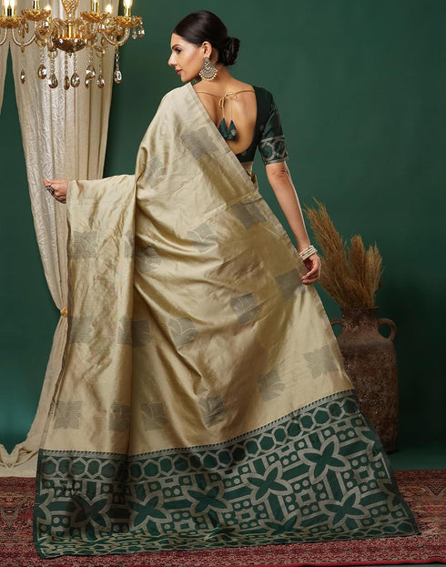 Vasthrlay Banarasi Jacquard Unstitched Teal Saree