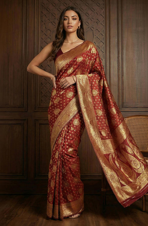 Vasthrlay Maroon Jacquard Saree