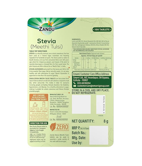 Zandu Stevia Meethi Tulsi | Table Top Sweetener 100g