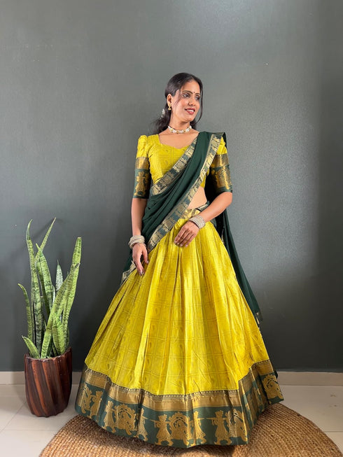 Vasthrlay Traditional Banarasi Contrasting Lemonrama