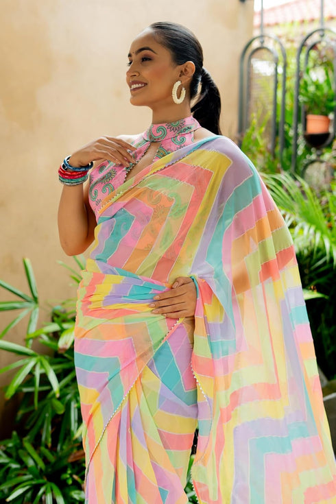 Vasthrlay Fashion Georgette Geometric Green Ethnic Wear