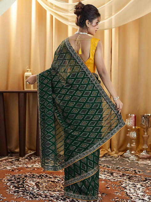Vasthrlay Georgette Bandhani Unstitched Red Saree