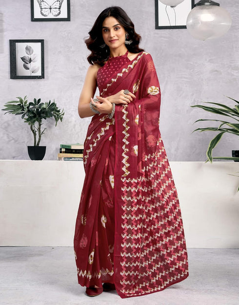 Vasthrlay Womens Printed Unstitched Green Saree