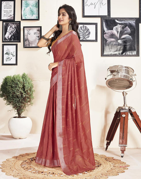 Vasthrlay Printed Striped Unstitched Peach Saree