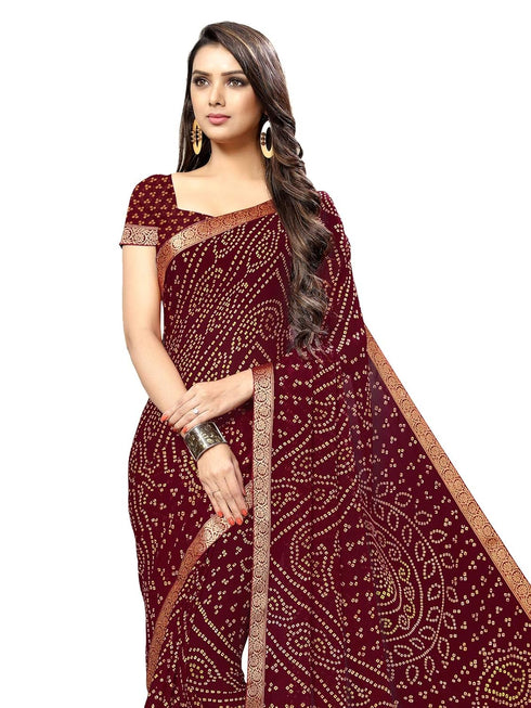 Vasthrlay Chiffon Blouse Maroon Saree