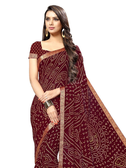 Vasthrlay Chiffon Blouse Maroon Saree With Unstitched Blouse Piece