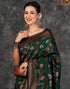 Vasthrlay Banarasi Kanjeevaram Dark Green Saree With Maroon Unstitched Blouse Piece