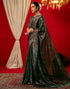 Vasthrlay Chiffon Printed Dark Green Saree With Unstitched Blouse Piece