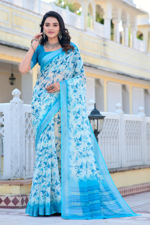 Vasthrlay Sky Blue Unstitched Saree