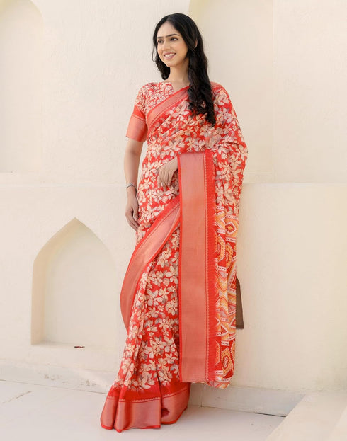 Vasthrlay Womens Printed Unstitched Beige Saree