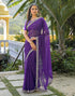Vasthrlay Embroidery Georgette Dark Purple Saree With Unstitched Blouse Piece