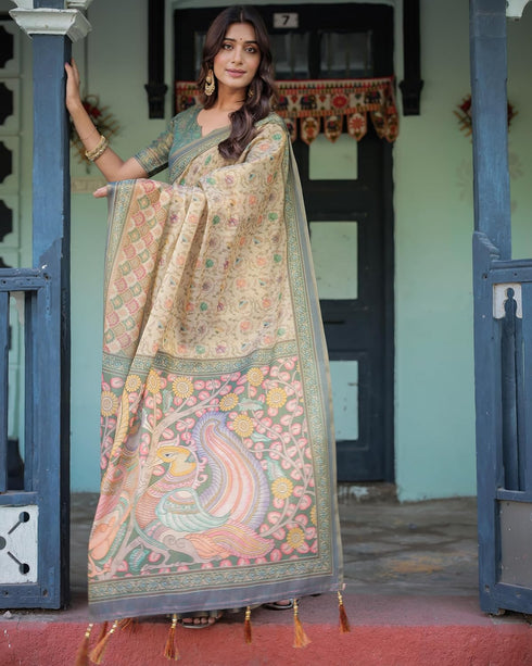 Vasthrlay Handloom Cotton Turquoise Saree