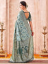 Vasthrlay Chanderi Banarasi Light Blue Saree With Unstitched Blouse Piece