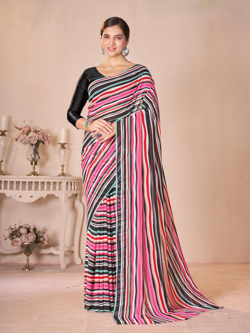 Vasthrlay Orange Georgette Unstitched Saree