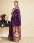 Vasthrlay Jacquard Paithani Dark Purple Saree With Pink Unstitched Blouse Piece
