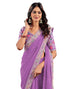 Vasthrlay Embroidery Traditional Light Purple Saree With Unstitched Blouse Piece