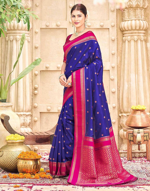 Vasthrlay Womens Paithani Unstitched Blue Saree