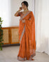 Vasthrlay Georgette Bandhani Orange Saree With Unstitched Blouse Piece