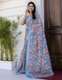 Vasthrlay Womens Cotton Unstitched Teal Saree