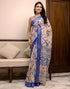 Vasthrlay Womens Printed Unstitched White Saree