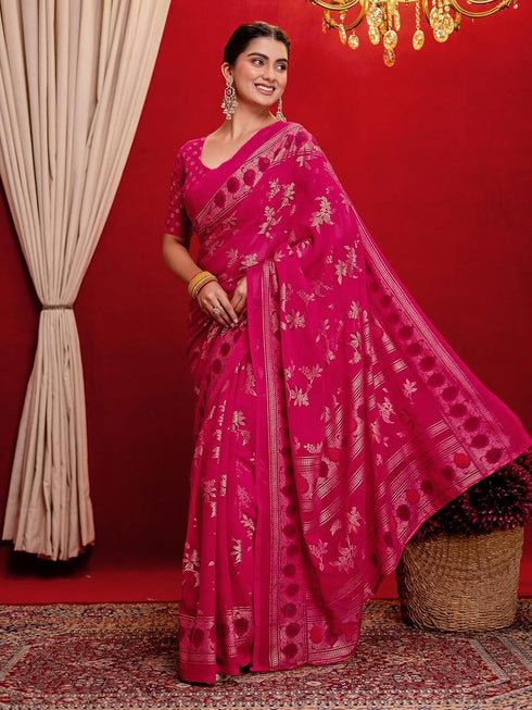 Vasthrlay Georgette Printed Unstitched Maroon Saree