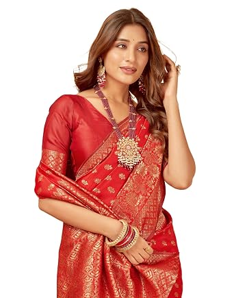Vasthrlay Art Silk Self Woven Jacquard Border Saree with Unstitched Blouse Piece