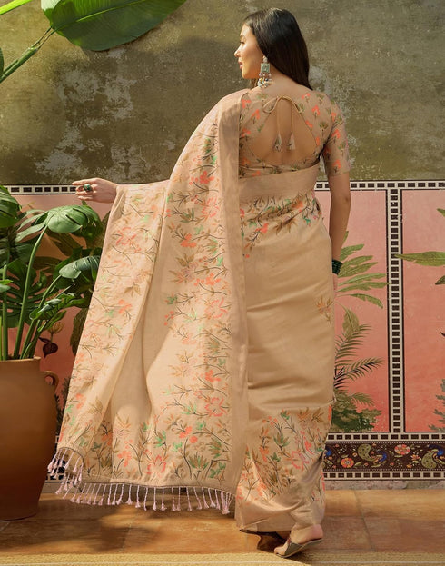 Vasthrlay Shimmer Printed Unstitched Beige Saree