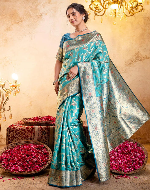 Vasthrlay Jacquard Banarasi Unstitched Mustard Saree
