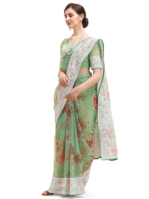 Vasthrlay Organza Lucknowi Embroidered Saree