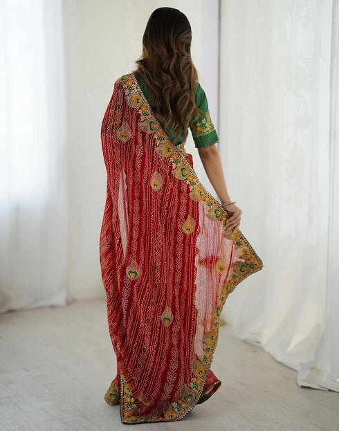 Vasthrlay Georgette Embroidery Red1 Red Saree