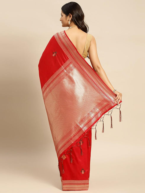 Vasthrlay Jacquard Traditional Unstitched Red Ethnic Wear