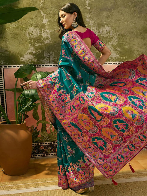 Vasthrlay Womens Weaving Unstitched Green Saree
