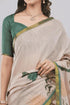 Vasthrlay Off White5 Rose Botanical Printed Linen Saree With Self Woven Border And Unstitched Blouse Piece