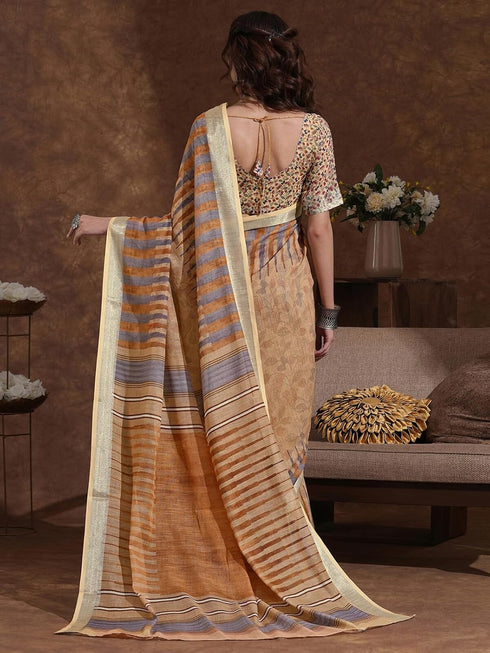 Vasthrlay Weaving Printed Beige Saree