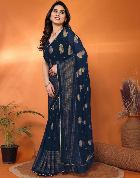 Vasthrlay Georgette Weaving Unstitched Red Saree