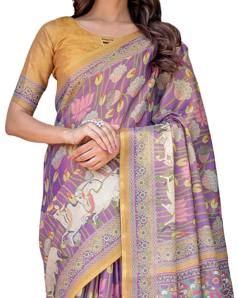 Vasthrlay Handloom Multicolour Pink Blue Saree