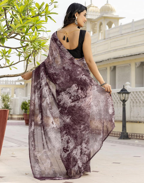 Vasthrlay Georgette Printed Unstitched Dusty Pink Saree