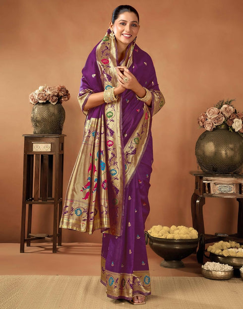 Vasthrlay Womens Paithani Unstitched Dark Green Saree