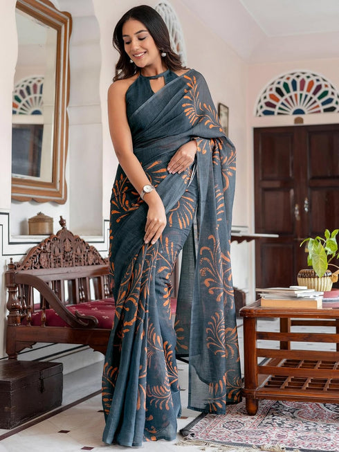 Vasthrlay Womens Printed Unstitched Dusty Pink Saree